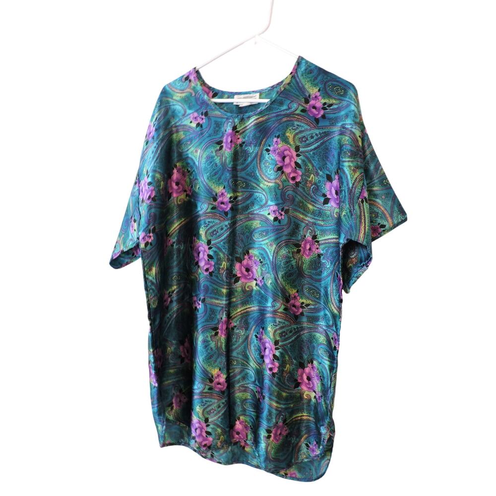 Featherbed Women's Sleep Shirt Satin Floral Size L